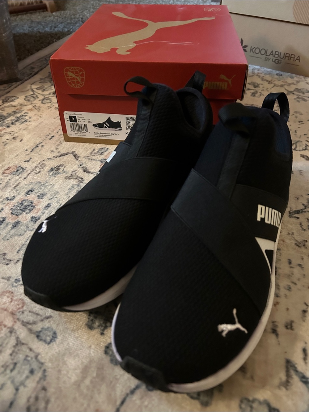 Puma Men’s Black Slip-On Cross-Strap Sneakers with White Accents